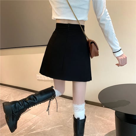 ミニスカート ハーフプリーツ 不規則デザイン チェーン Aラインスカート ハイウエスト スカート レトロ 韓国ファッション レディース 大人可愛い ガーリー DTC-653151389346