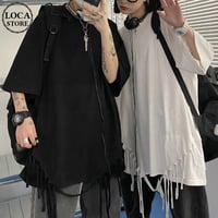 ユニセックス tシャツ フェイクレイヤード フリンジ 半袖 無地 オーバーサイズ メンズ レディース 大きめ カジュアル ストリート ファッション DTC-639677393958