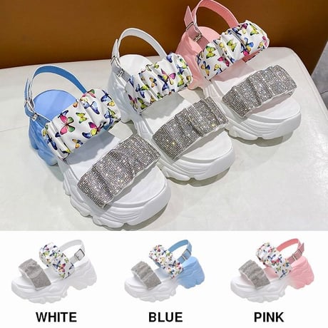 スポーツサンダル 22.0～24.5cm 厚底 スポサン ラインストーン バタフライ柄 厚底サンダル サンダル カジュアル 韓国ファッション レディース DTC-675536022627