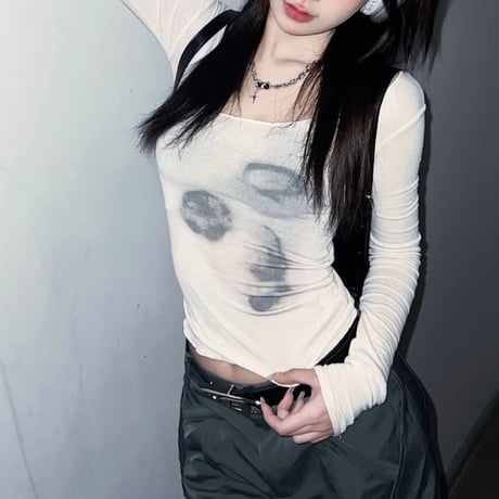 シアートップス ロンT トップス シアーtシャツ スリムフィット タイト プルオーバー tシャツ カットソー 長袖 レトロ 大人可愛い ガーリー カジュアル DTCA-762823250108