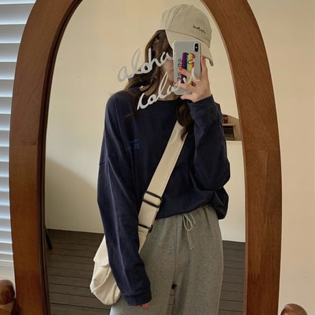 【2カラー】 Tシャツ 長袖 プルオーバー ロングTシャツ ロンT カットソー ゆったり レトロ 韓国ファッション レディース 大人可愛い ガーリー カジュアル DTC-653252603636