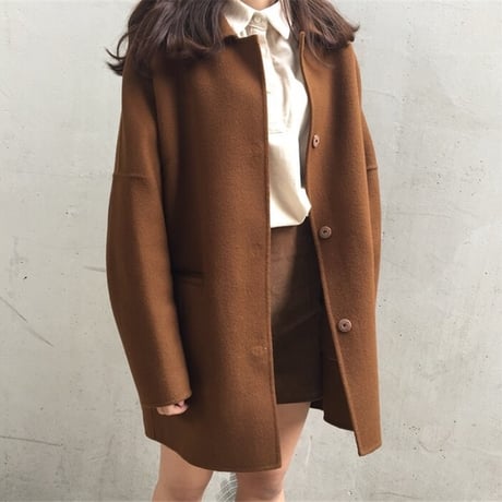 ウールコート レトロ キルティング加工 韓国ファッション レディース あったか コート アウター シングルブレスト キャメル ブラック ミディアム丈 春 秋 冬 (DTC-605464007030)