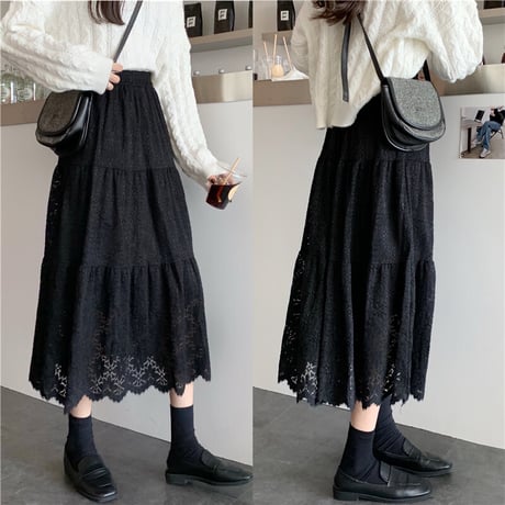 レース ベルベットスカート Aライン ハイウエスト 韓国ファッション レディース プリーツスカート ミドル丈 大人可愛い ガーリー DTC-631866327210