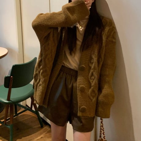 ケーブル編み カーディガン オーバーサイズ ニット Vネック 長袖 ルーズ ゆったり ルーズ レトロ 韓国ファッション レディース 大人可愛い ガーリー カジュアル DTC-736110155925