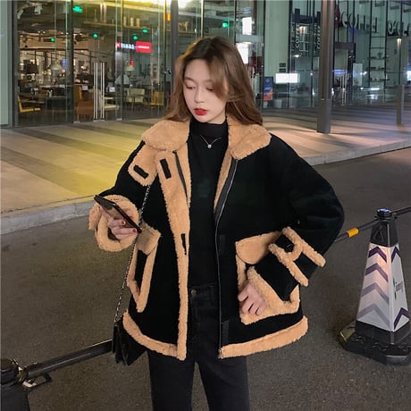 ボアジャケット スタンドアップカラー ラムウール 防寒 韓国ファッション レディース ボアブルゾン ゆったり アウター 大人可愛い ガーリー DTC-629551918522