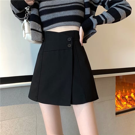 スカート風 ショートパンツ ラップパンツ キュロット ハイウエスト ショーパン レトロ 韓国ファッション レディース 大人可愛い ガーリー DTC-656365250595