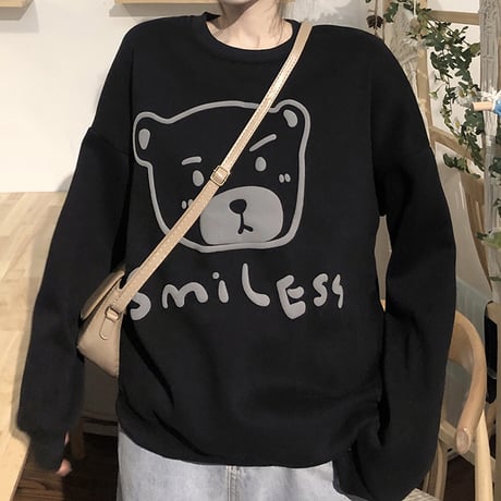 トレーナー プラスベルベット クマちゃん ベアー シンプル ルーズ オーバーサイズ ゆったり 大きめ 韓国ファッション レディース ガーリー カジュアル DTC-658810069735