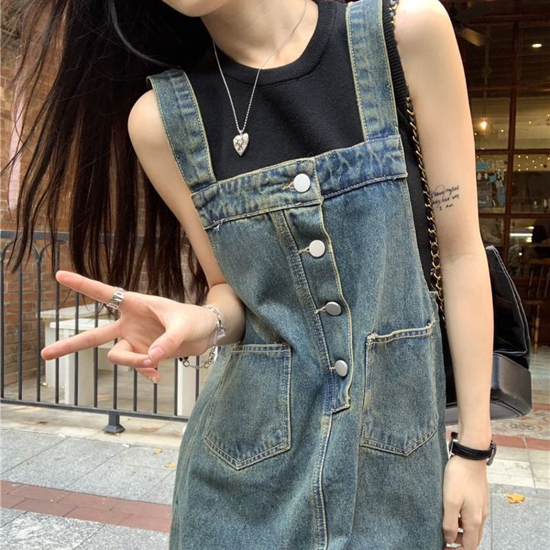 デニム ジャンパースカート ジャンスカ ハイウエスト