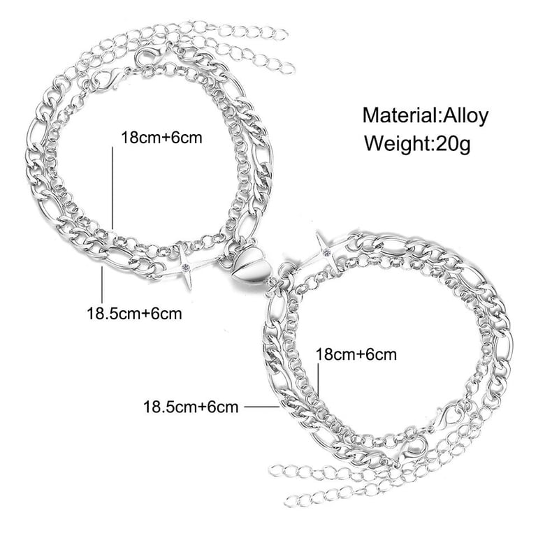 磁石で一つのハートになる ペア ブレスレット 磁石 ハート 2連チェーン
