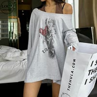 フェイクレイヤード ロンT オフショルダー オーバーサイズ フェイクツーピース tシャツ トップス 長袖 ルーズ レトロ 大人可愛い ガーリー カジュアル DTCA-909121064789