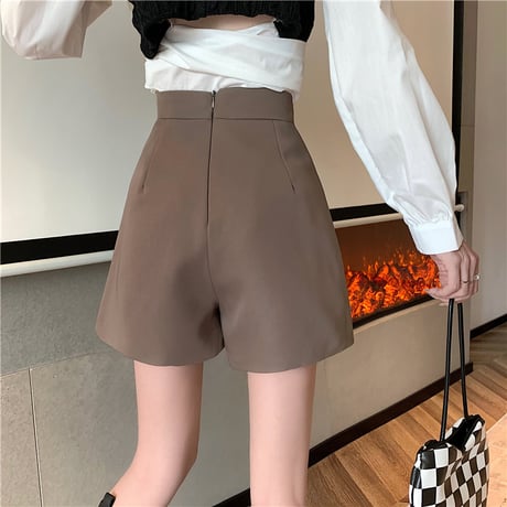 スカート風 ショートパンツ ラップパンツ キュロット ハイウエスト ショーパン レトロ 韓国ファッション レディース 大人可愛い ガーリー DTC-656365250595