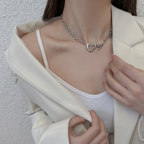 ダブルハート ネックレス チェーン付き 金属アレルギー対応 レディース ペンダント アクセサリー チタンスチール シンプル DTC-639342215157