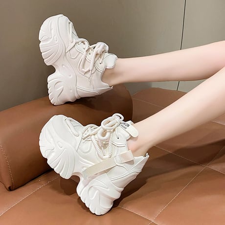 厚底 スニーカー ダッドスニーカー 22.0～24.5cm レースアップ ダッドシューズ 厚底スニーカー カジュアル 韓国ファッション レディース DTC-742606652067