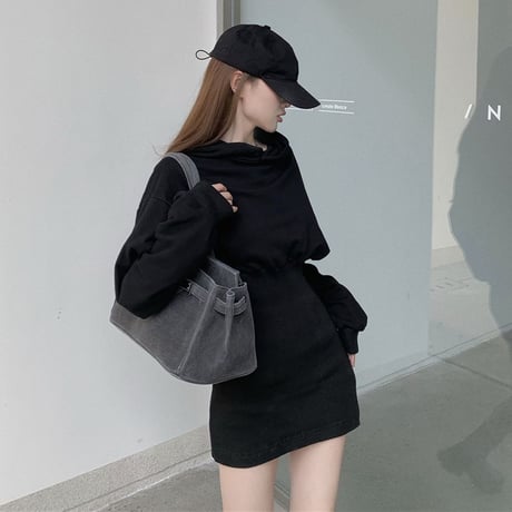 フード付き ワンピース ハイウエスト ミニワンピース パーカーワンピース スウェット 長袖 レトロ 韓国ファッション レディース 大人可愛い ガーリー DTCA-661706775371
