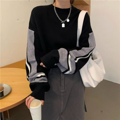 【ニット/セーター】 3カラー ショート丈 袖 プルオーバー 韓国ファッション レディース トップス ハーフハイネック 大人可愛い かわいい ガーリー 630660284983