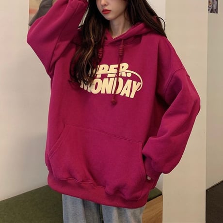 パーカー プルオーバー プラスベルベット  オーバーサイズ シンプル ルーズ レトロ 韓国ファッション レディース トップス ガーリー カジュアル ストリート系 DTC-657899306724