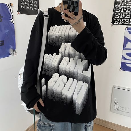 ユニセックス Tシャツ 長袖 ロンT レタープリント プルオーバー オーバーサイズ 韓国ファッション メンズ レディース 大きめ カジュアル ストリートファッションDTC-654243924367