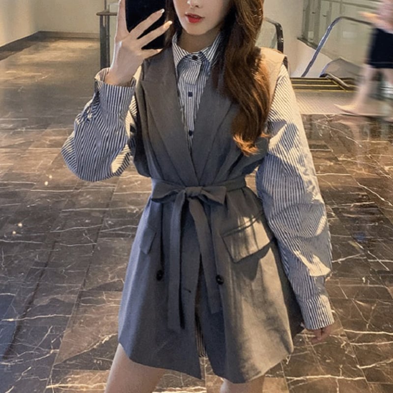 ilean ウールダブルブレストセットアップ(ストライプ)