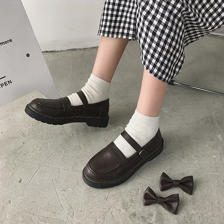 ローファー 22.5～24.5cm 取り外し可能 リボン ベルト ストラップ 靴 フラットシューズ ローヒール 歩きやすい 韓国ファッション レディース かわいい DTC-625604002955