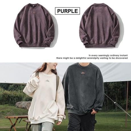 ユニセックス スエード スウェット 刺繍 ロゴ トレーナー オーバーサイズ 長袖 ルーズ カジュアル 韓国ファッション メンズ レディース ストリート系ファッション DTCA-727172236761