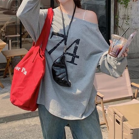 2WAY 前後着用 トップス ロンT ワンショルダー オフショルダー tシャツ スウェット アシンメトリー オーバーサイズ ゆったり レトロ 長袖 カジュアル DTCA-837273595763