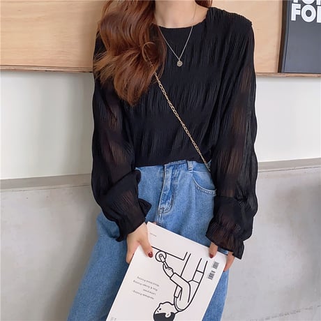 ティアード ブラウス ランタンスリーブ シフォン ルーズ プリーツ 長袖 レトロ トップス 韓国ファッション レディース 大人可愛い ガーリー フェミニン DTC-624138600439
