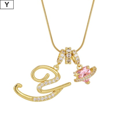 イニシャル Ａ-Ｚ ネックレス チェーン付き ゴールド アルファベット ハートチャーム スネークボーンチェーン ペンダント アクセサリー 合金 ジュエリー DTCA-1026122476779