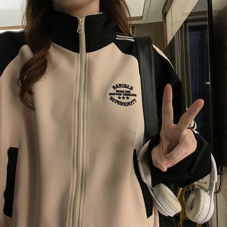 トラックジャケット ラグランスリーブ ロゴ サイドライン ダブルジップ ジャージ ルーズ 長袖 カジュアル スポーツミックス DTCA-820256676640