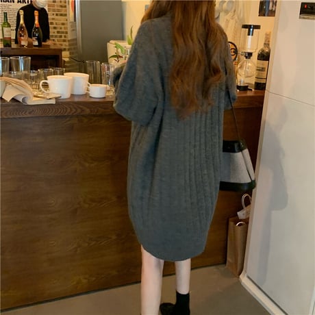 襟付き ニットワンピース ポロニット 厚手 ニット ワンピース ゆったり 韓国ファッション レディース カジュアル 大人可愛い ガーリー DTC-658628360608