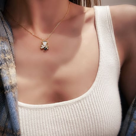 ネックレス チェーン付き 金属アレルギー対応 クマ ベアー ハート ペンダント アクセサリー チタン メッキ シンプル ジュエリー DTCA-638613877827