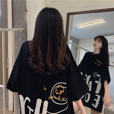 Tシャツ 半袖 英字プリント オーバーサイズ 韓国ファッション レディース カットソー トップス カジュアル ストリートファッション DTC-639781711694