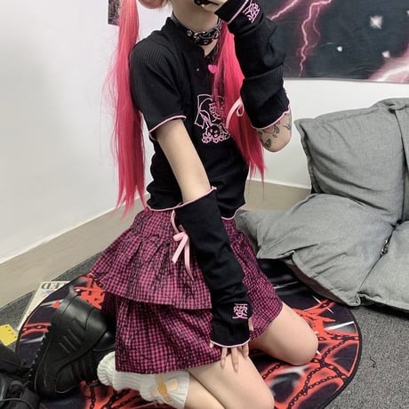 セットアイテム tシャツ アームウォーマー アームカバー 半袖 トップス 2点セット レトロ 大人可愛い ガーリー カジュアル DTC-638967987367