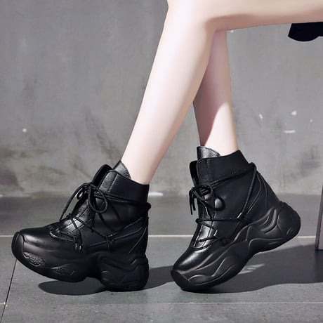 厚底 ハイカット スニーカー ショートブーツ 22.5～24.5cm インヒール シューレース 歩きやすい 疲れない カジュアル ガーリー DTC-627530386558