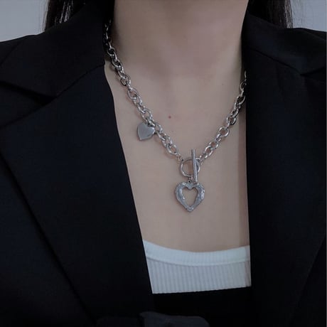 マンテル ハート ネックレス Tバー チョーカー 金属アレルギー対応 ペンダント チタンスチール シンプル アクセサリーDTC-644744597843