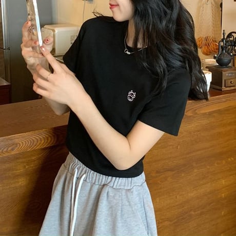 クロップド丈 Tシャツ 牛 プリント へそ出し 半袖 ラウンドネック 夏 韓国ファッション レディース ショート丈 トップス  カットソー 大人可愛い ガーリー DTC-640183810198
