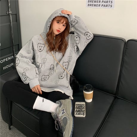 パーカー クマちゃん プラスベルベット プルオーバー 韓国ファッション レディース ルーズ ゆったり カジュアル ストリート系 DTC-632243442587
