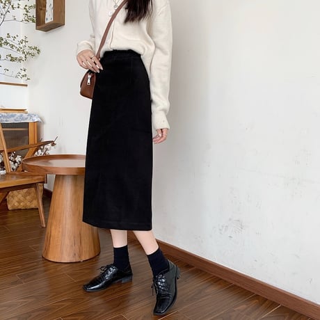 スカート バックスリット ハイウエスト ロング丈 Aラインスカート ストレート レトロ 韓国ファッション レディース 大人可愛い ガーリー DTC-627856239032
