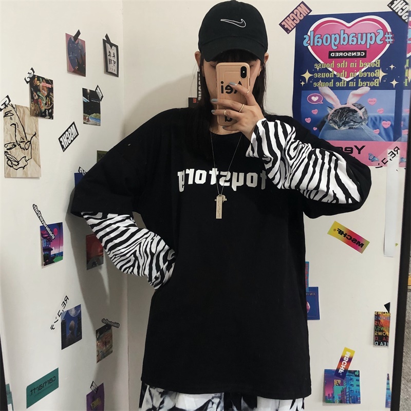 フェイクレイヤード ドッキングトップス tシャツ ロンT ゼブラ柄 フェイクレイヤード ドッキングトップス tシャツ ロンT ゼブラ柄