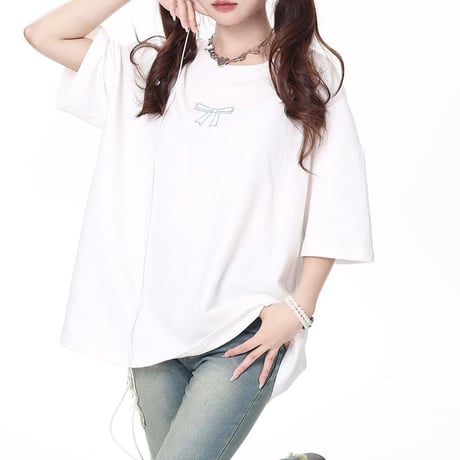 バックリボン Tシャツ オーバーサイズ 半袖 サブカル系 地雷系 レトロ 韓国ファッション レディース 大人可愛い ガーリー DTC-733249930222