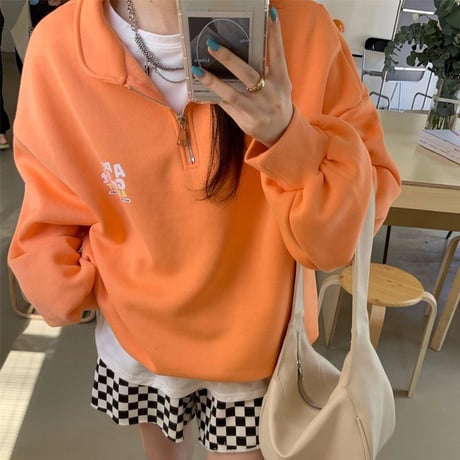 ハーフジップ POLO襟 トップス トレーナー フリース 裏起毛 プルオーバー 長袖 ゆったり 韓国ファッション レディース カジュアル 大人可愛い ガーリー DTC-664779833427