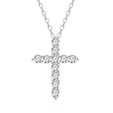 スターリングシルバー クロス ネックレス チェーン付き CZ キュービックジルコニア 十字架 ラインストーン ペンダント アクセサリー シンプル ジュエリー DTCA-1008718753367