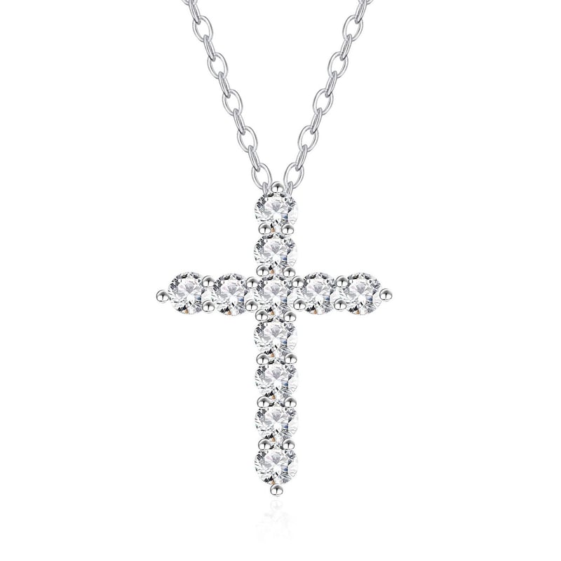 スターリングシルバー クロス ネックレス チェーン付き CZ
