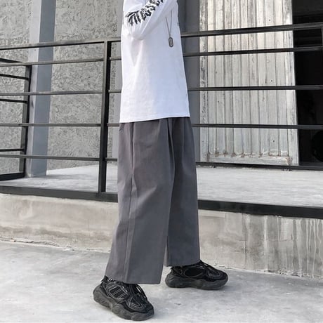 ユニセックス ワイドパンツ S M L XL ワイドレッグパンツ ウエスト紐 9分丈 ハイウエスト ゆったり 韓国ファッション メンズ レディース カジュアル DTC-638334168423
