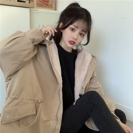 ミリタリー風ブルゾン ミリタリー風コート 裏起毛 裏ボア アウター 暖かい 厚手 ボア もこもこ ゆったり レトロ 韓国ファッション レディース カジュアル DTC-657891155102