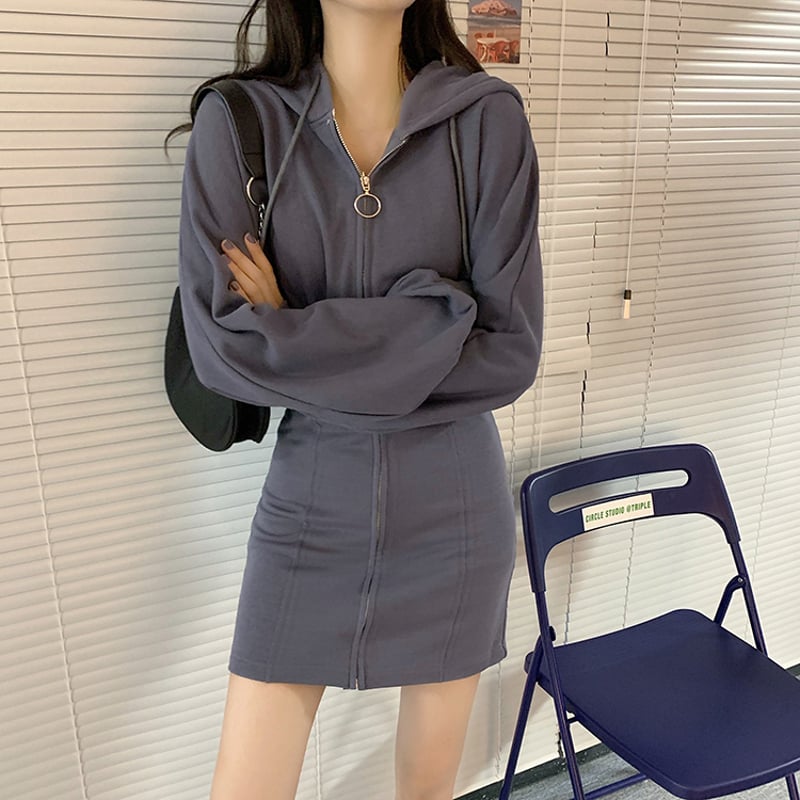 パーカーワンピース ジップアップ ミニワンピース 薄手 ルーズ