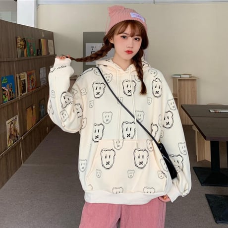 パーカー クマちゃん プラスベルベット プルオーバー 韓国ファッション レディース ルーズ ゆったり カジュアル ストリート系 DTC-632243442587