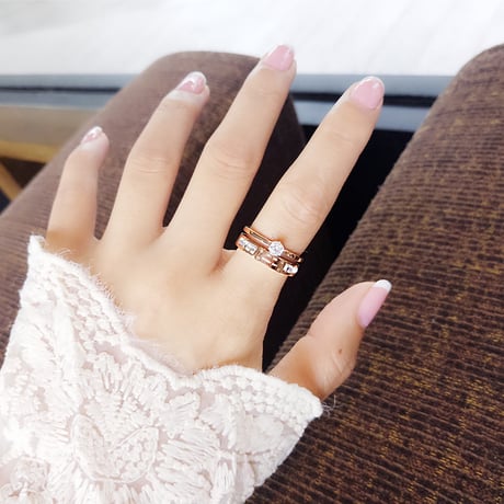リング 指輪 金属アレルギー対応 2連リング CZ ローズゴールド アクセサリー シンプル チタンスチール316L DTC-571214294981