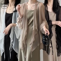 シアー ロングカーディガン フライングスリーブ レースカーディガン 薄手 ドレープ ルーズ 長袖 レトロ 韓国ファッション レディース 大人可愛い ガーリー DTCA-825177587729