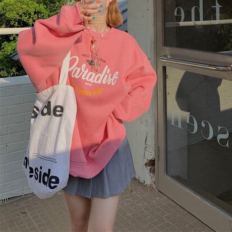 トレーナー プラスベルベット プルオーバー オーバーサイズ シンプル 韓国ファッション レディース トップス ルーズ レトロ ガーリー カジュアル ストリート系 DTC-655184802938