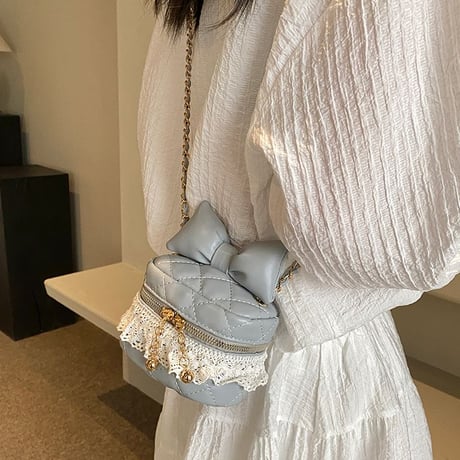 ショルダーバッグ リボン レース キルティング ミニバッグ ポーチ チェーンバッグ オールシーズン バッグ 大人可愛い ガーリー 韓国ファッション レディース DTC-771485719569
